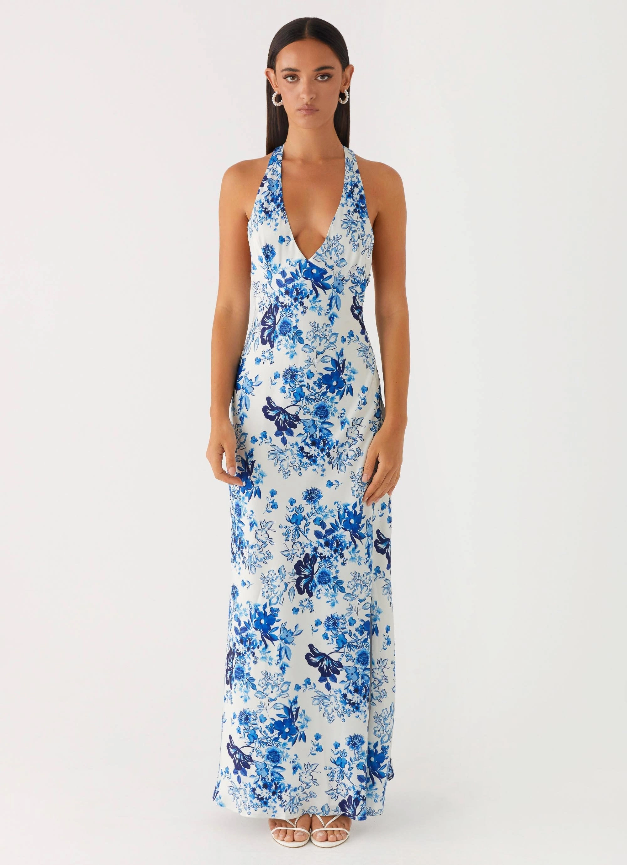 Angie Maxi Dress - Serene Sky Floral Relax Tones Guest Glam