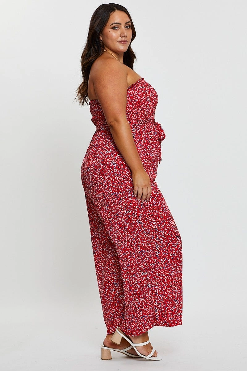 Animal Print Jumpsuit Strapless Waist Tie Delicate Finish Pleated-Texture