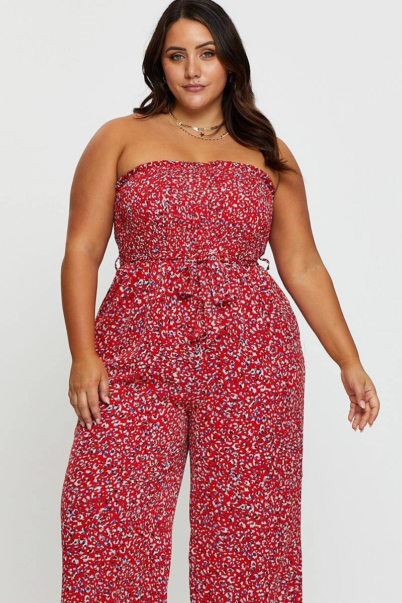 Animal Print Jumpsuit Strapless Waist Tie Casual Waist