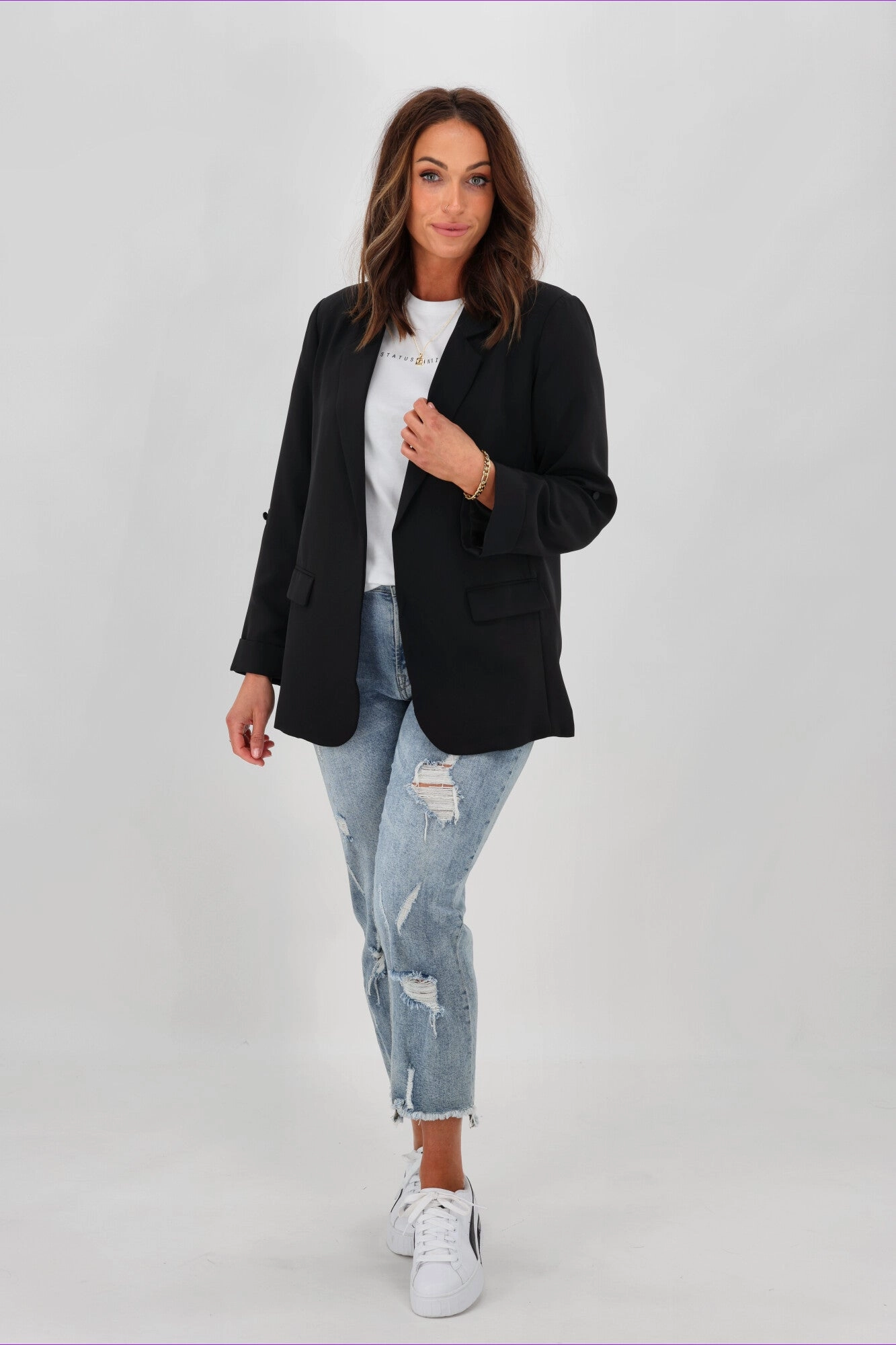 Gloss by Shine On Leone Blazer Black Packable Feature 3-In-1 Set