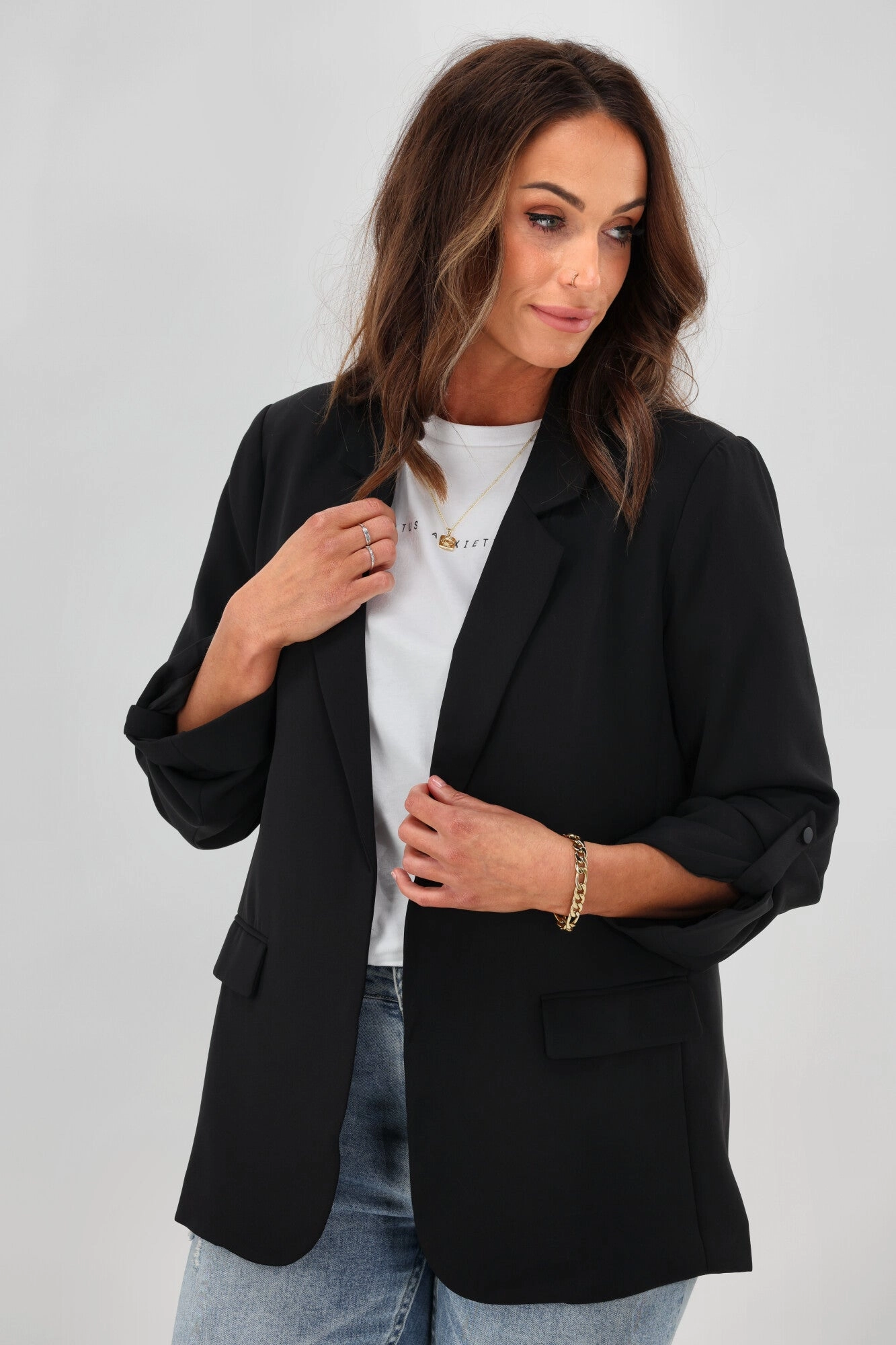 Fashion Forward Snag Free Zipper Technology Gloss by Shine On Leone Blazer Black