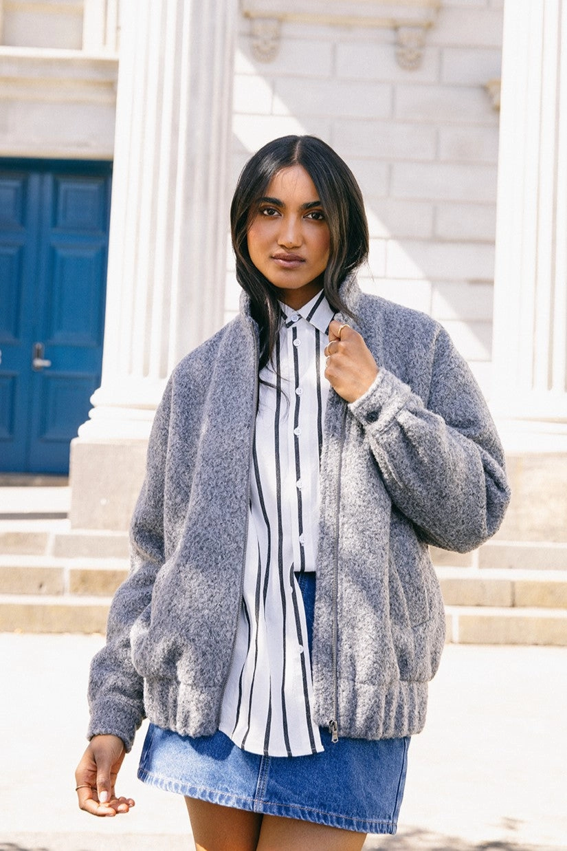 All About Eve Tahlea Bomber Jacket Grey Marle Essential Fit