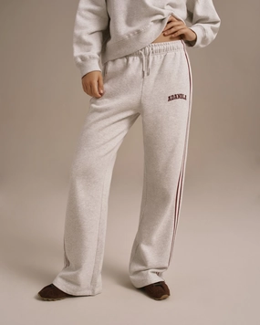 Varsity Loose Fit Straight Leg Sweatpants - Light Grey Melange/Dark Cherry Easy Movement