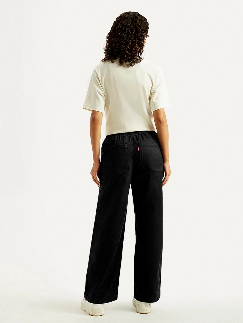 high waisted Smart Comfort Women's Black Straight Fit Mid Rise Trousers