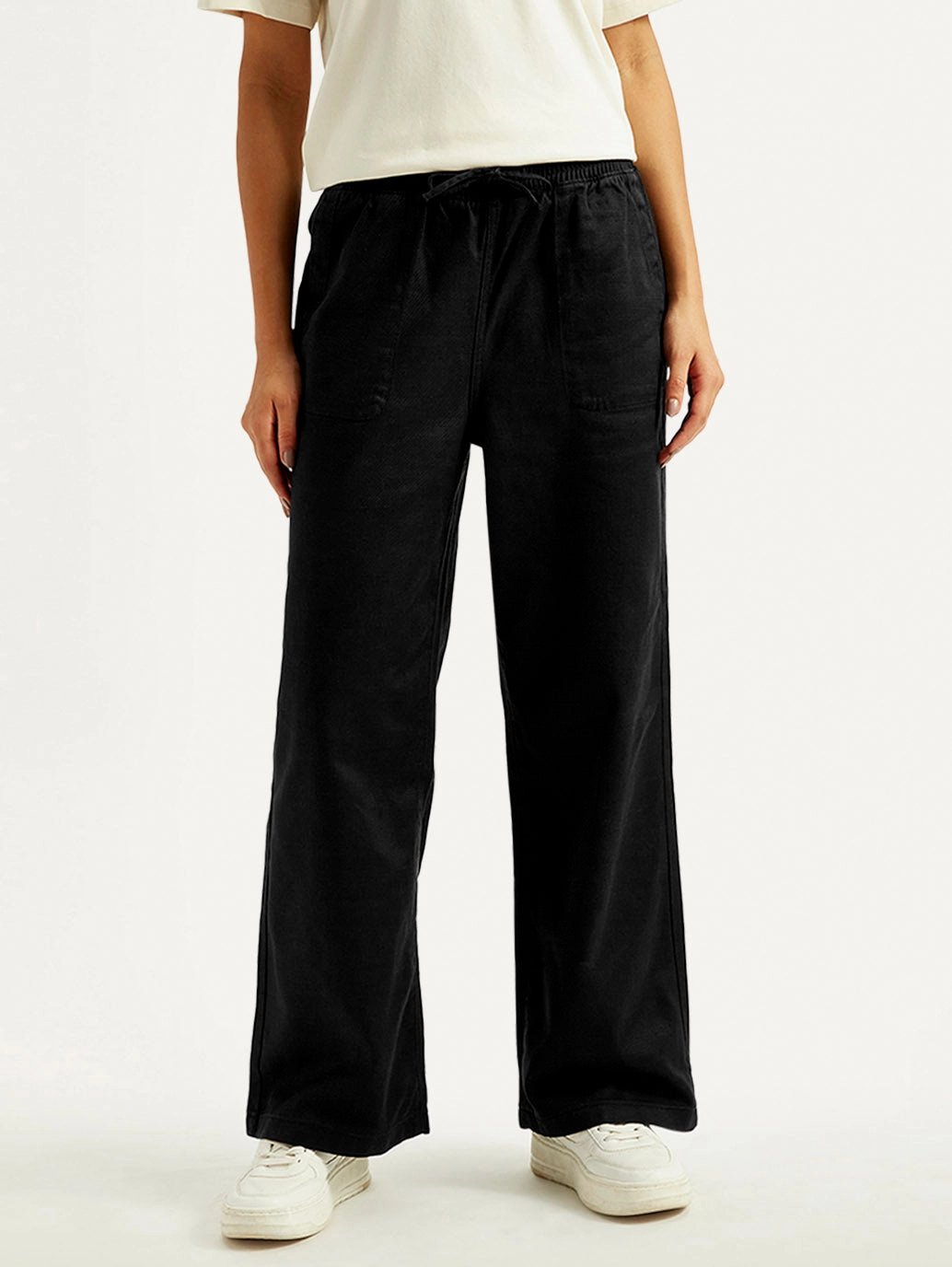 Frayed hem Ultra Soft Women's Black Straight Fit Mid Rise Trousers