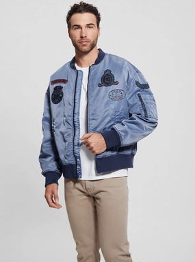 Blue Ace Twill Washed Bomber Jacket Windproof Technology
