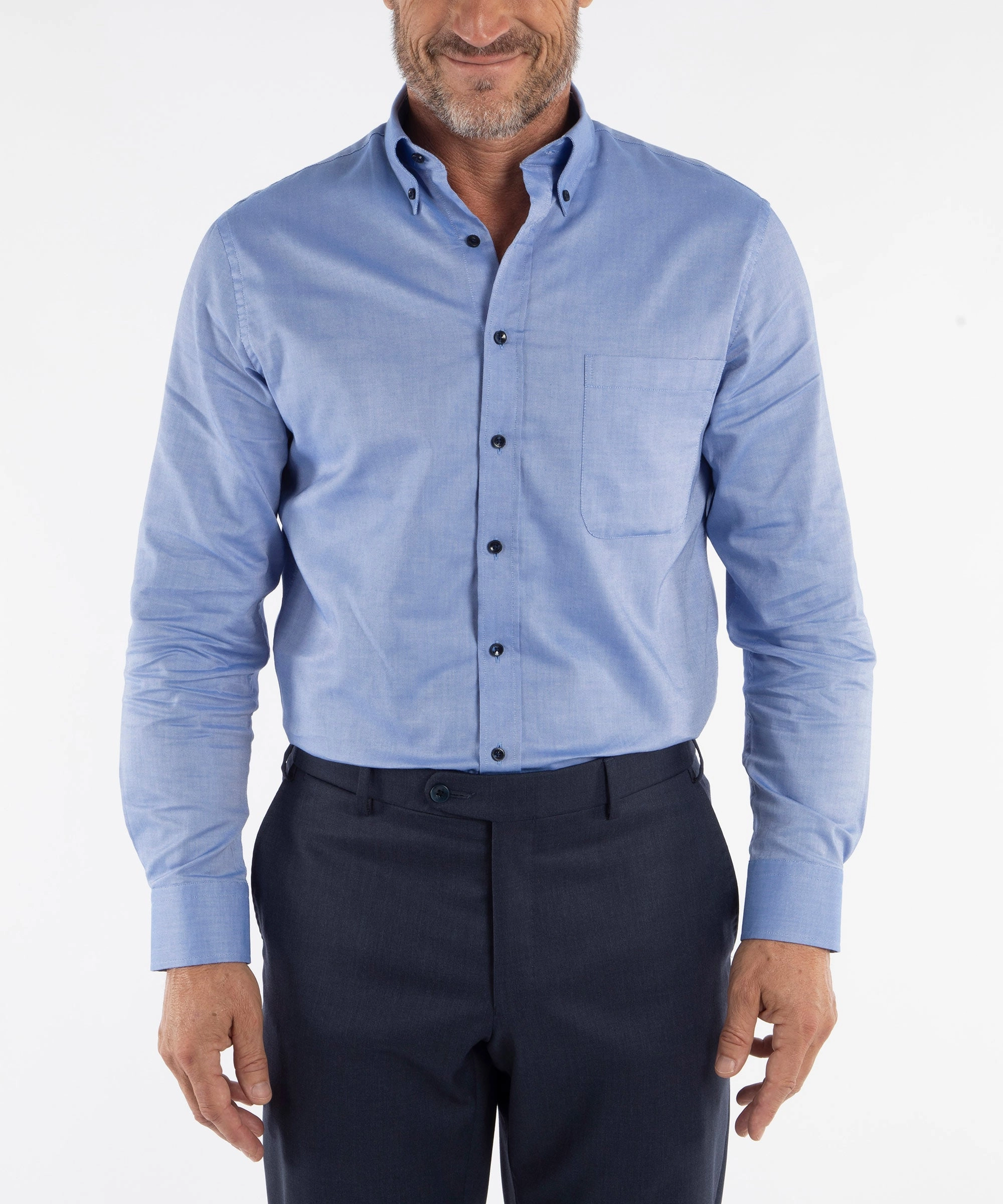 Multi Functional Pockets Reinforced Buttonholes Signature Oxford Long Sleeve Sport Shirt with Contrast Buttons