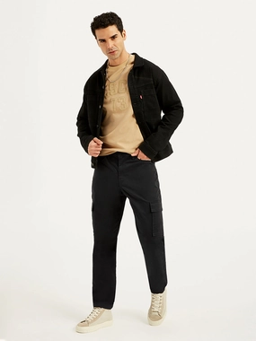 Flared bottom Men's Black Straight Fit Cargo Trousers