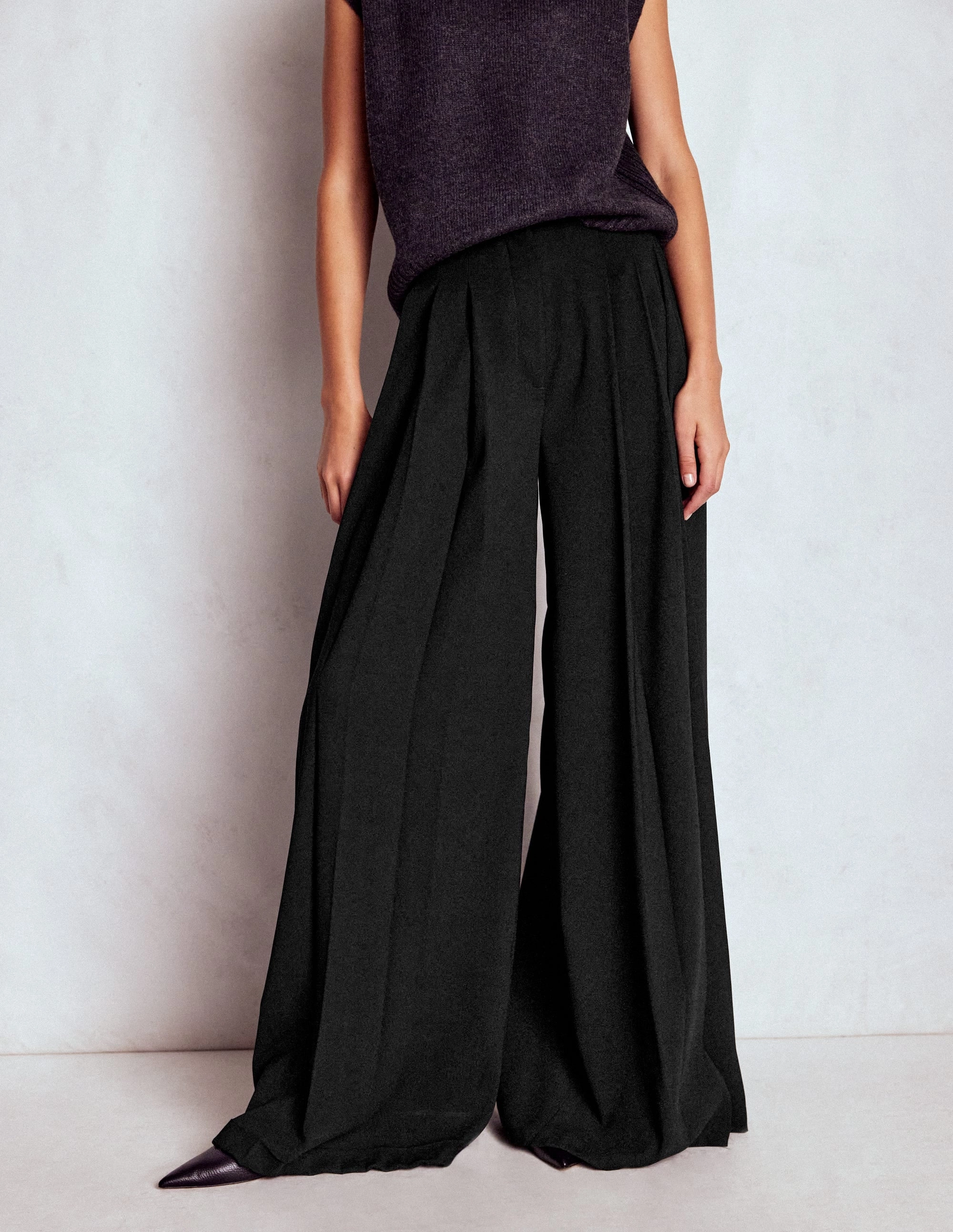 Regent Wide Leg Trousers-Black Everyday Comfort Relaxed fit wear