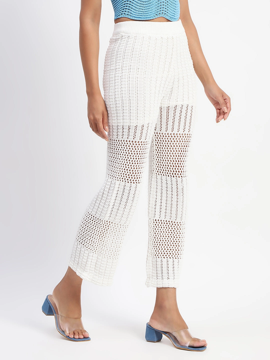Polyester fabric Madame Off-White Cotton Crochet Trouser