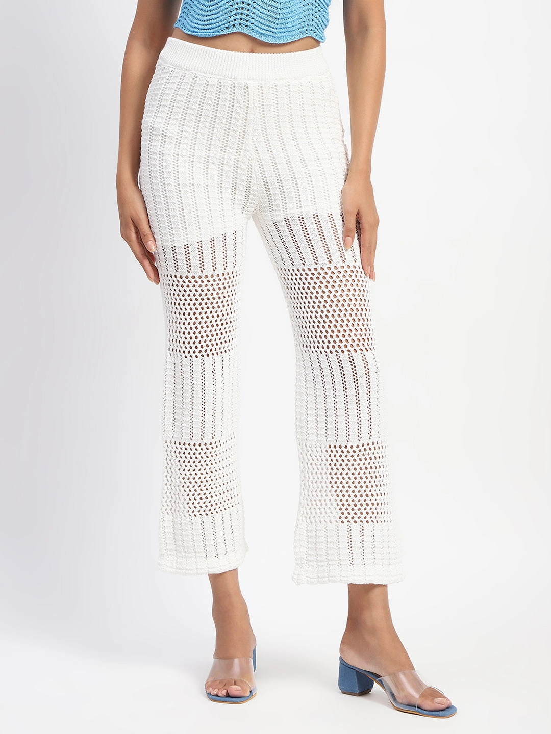 ErgonomicStitching Agile Fit Madame Off-White Cotton Crochet Trouser