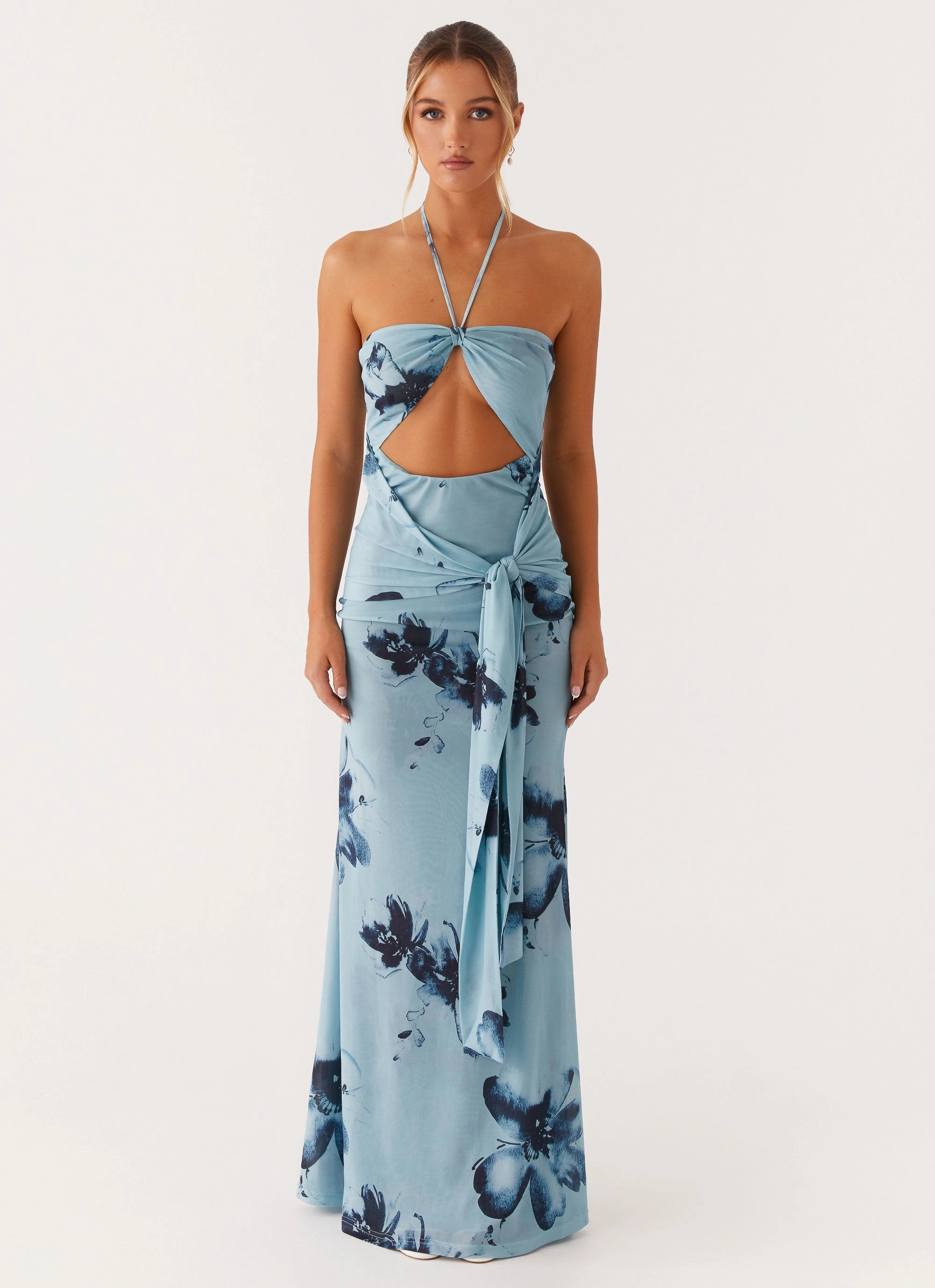 Sleek Texture Antonia Maxi Dress - Black Blue Floral