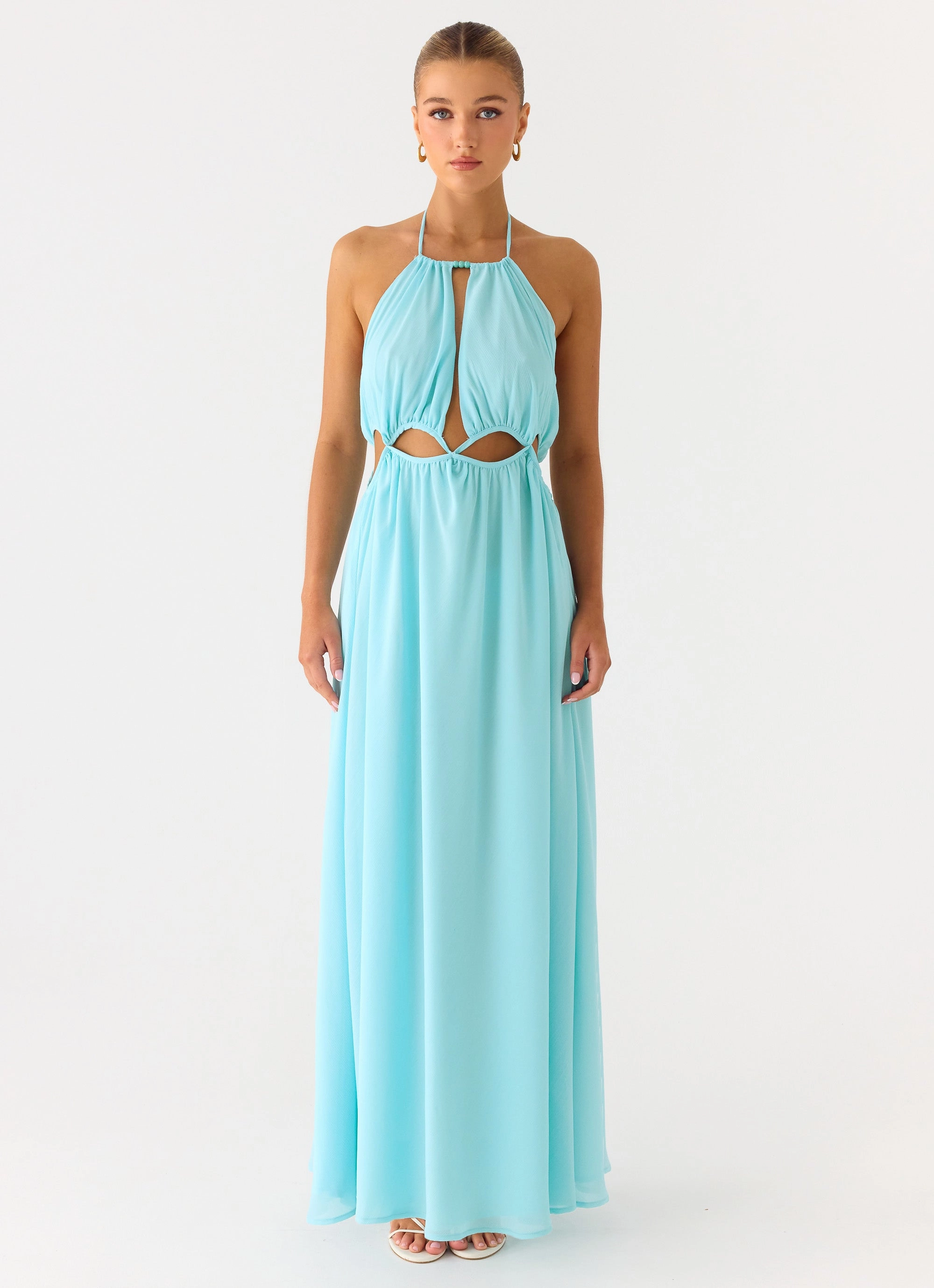 Ardenzelle Chiffon Halter Neck Maxi Dress - Turquoise Flattering Design Wear effortless grace
