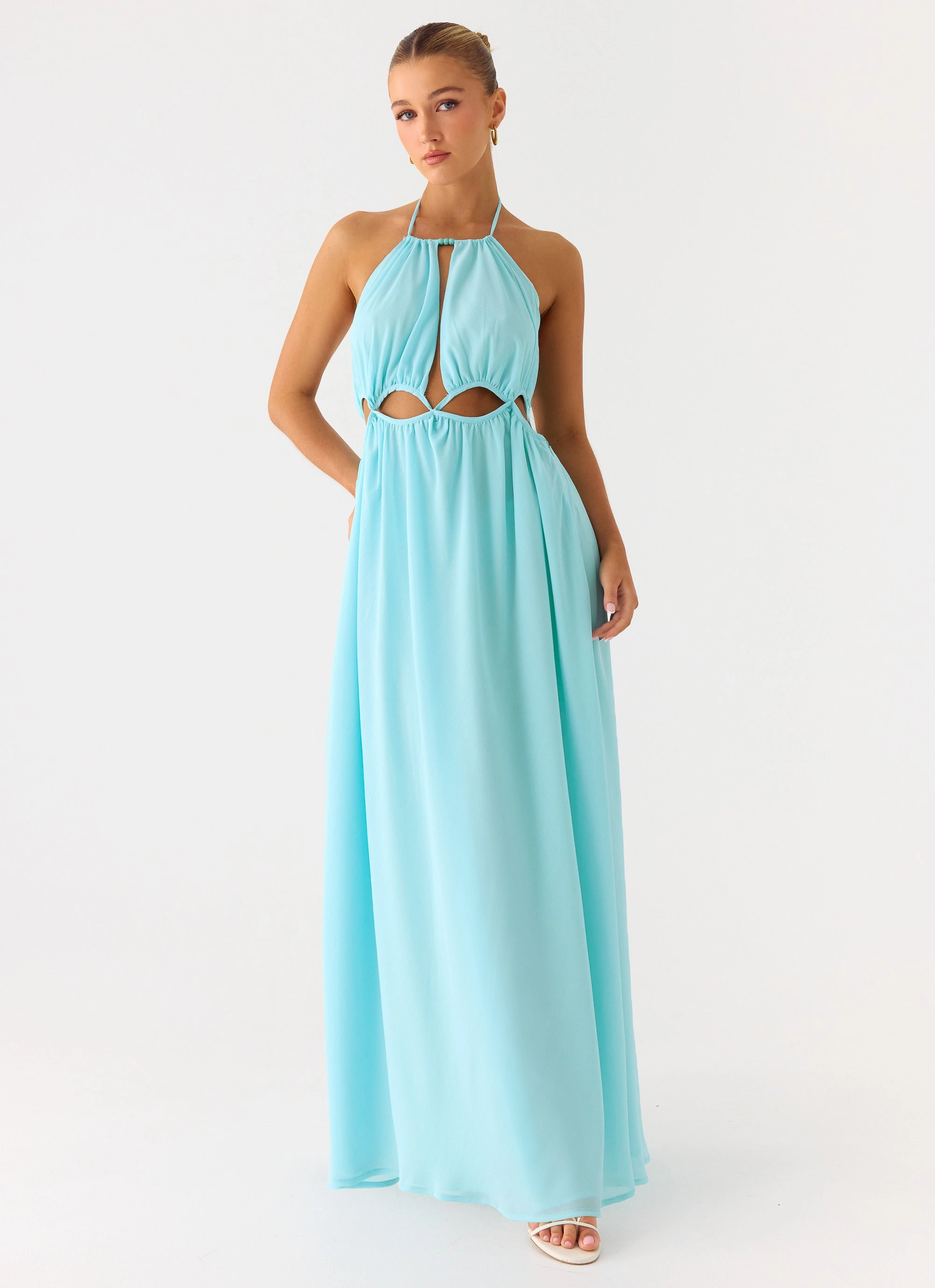 Comfortable texture Ardenzelle Chiffon Halter Neck Maxi Dress - Turquoise