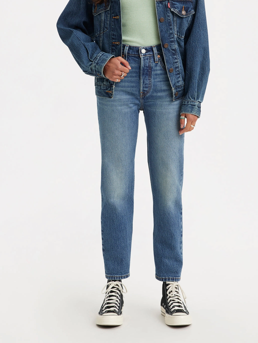 Women's 501 Blue Straight Fit Mid Rise Jeans Stretch Minimalist