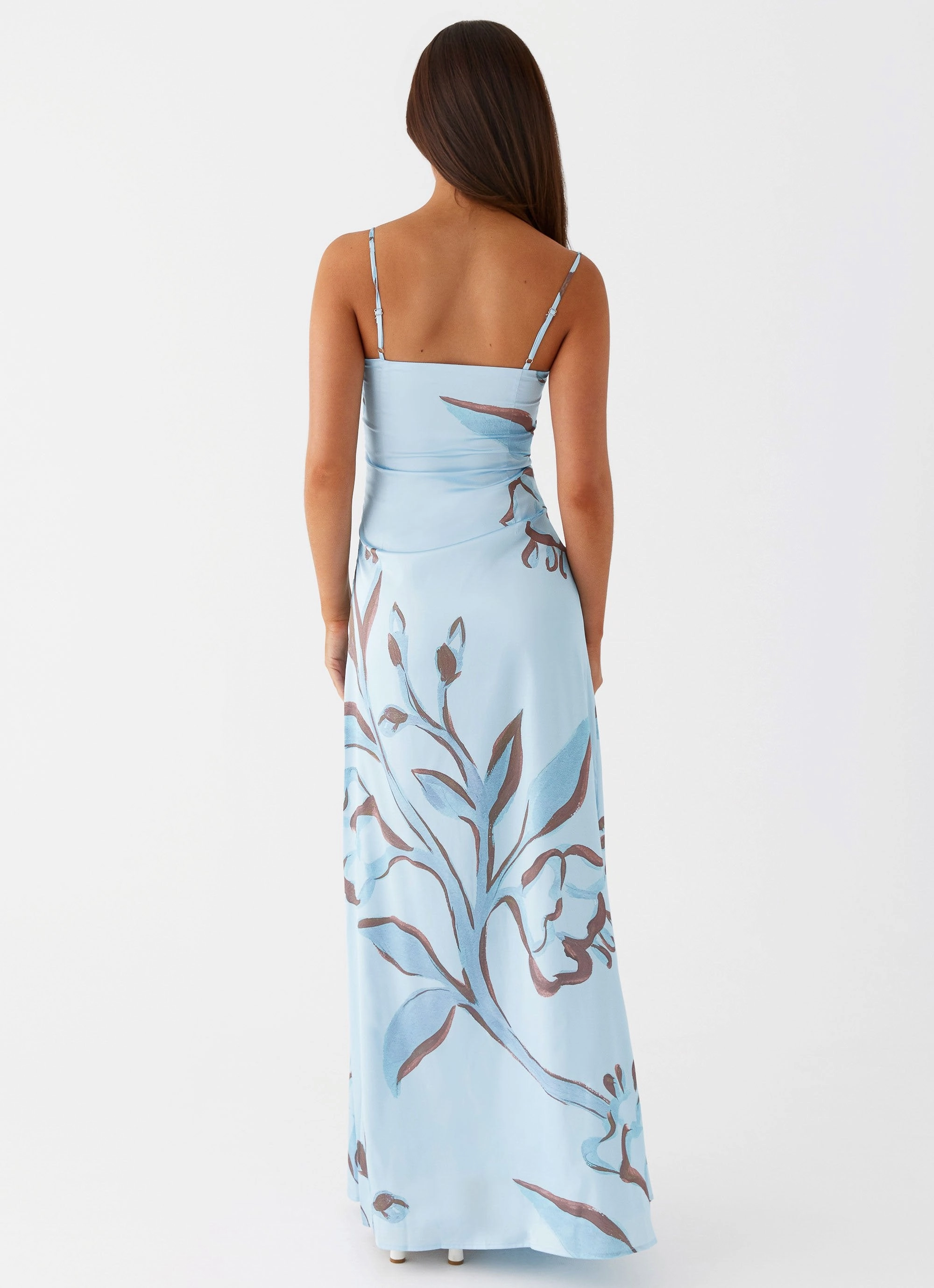 Aster Bloom Maxi Dress - Blue Floral Sleeveless Cut Perfect Waist