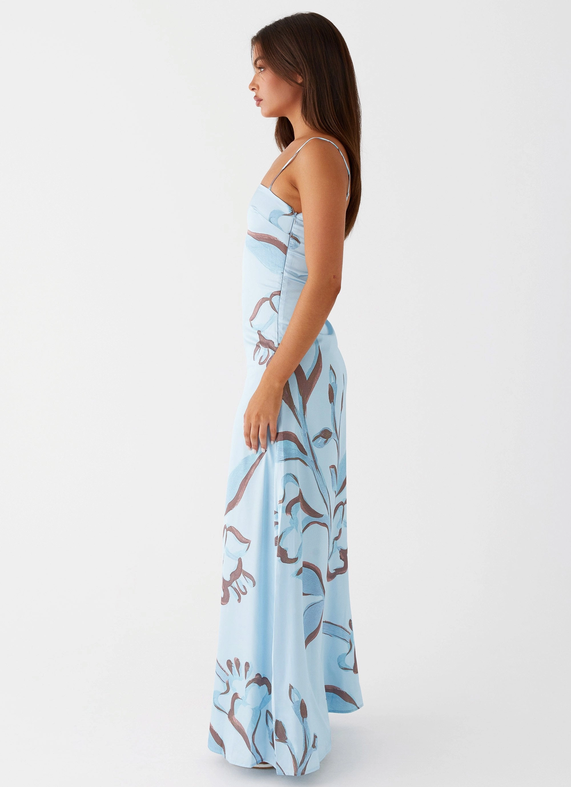 Aster Bloom Maxi Dress - Blue Floral Fine Details Refined Cut