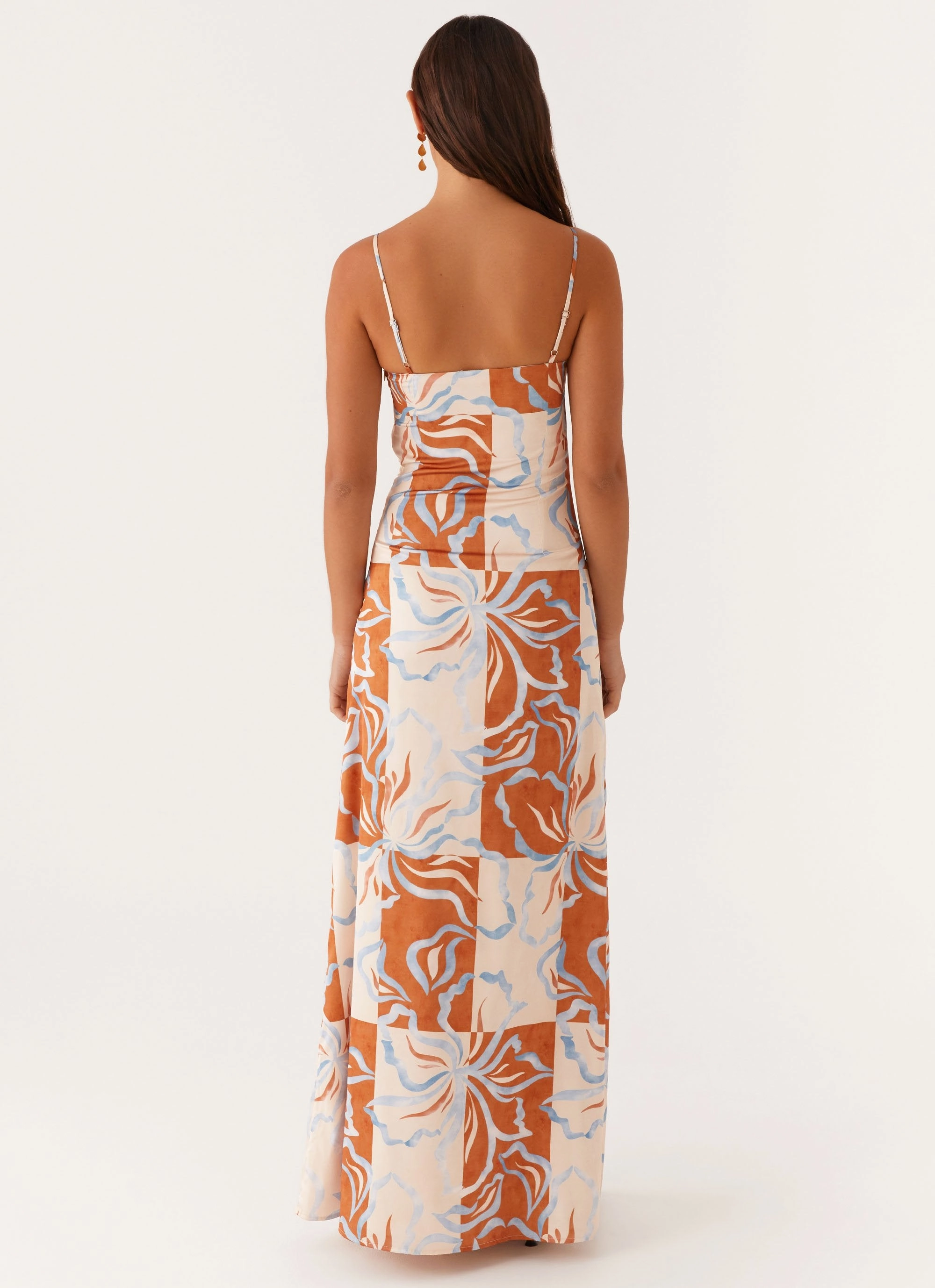 Aster Bloom Maxi Dress - Orange Blue Floral Lounge Ready