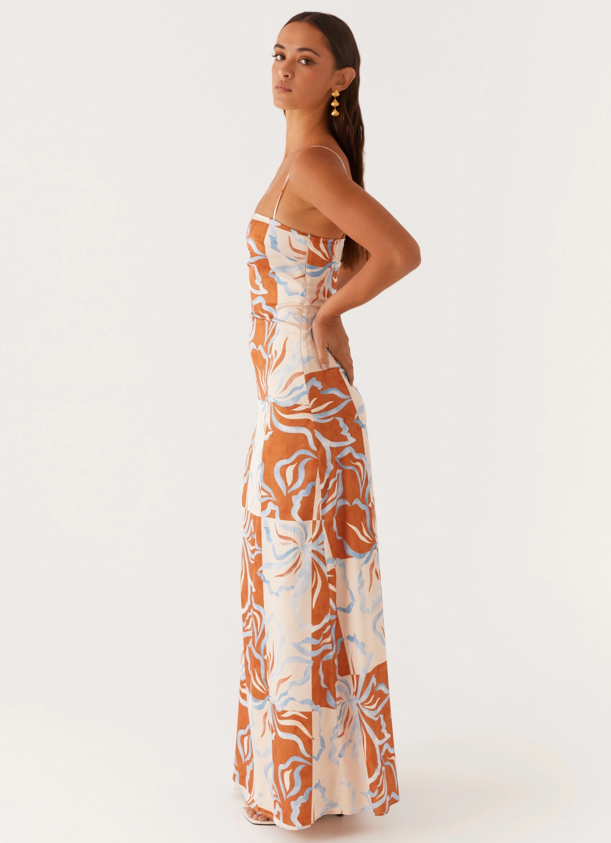 Casual Feel Aster Bloom Maxi Dress - Orange Blue Floral