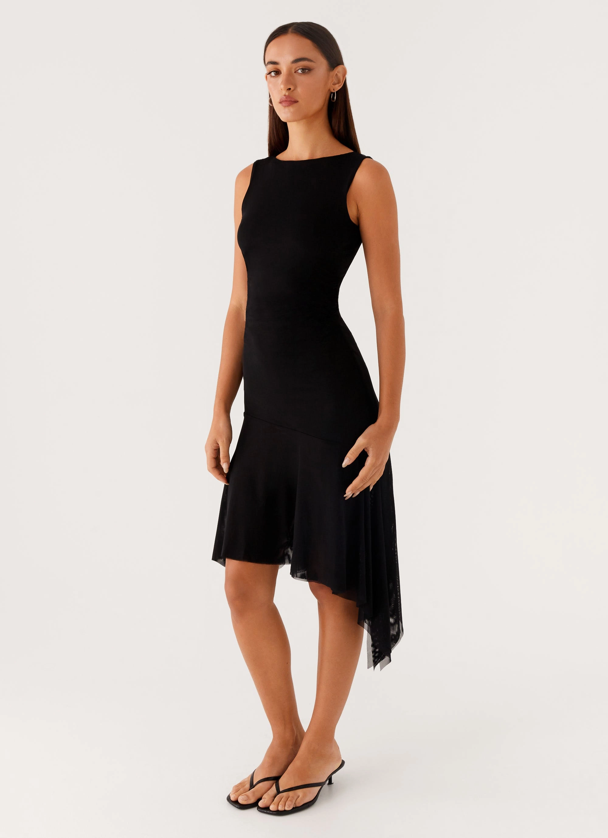 Seasonal Wear Tiered-Skirt Winona Midi Dress - Black