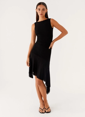 Winona Midi Dress - Black Life Soft Sweetheart-Neck