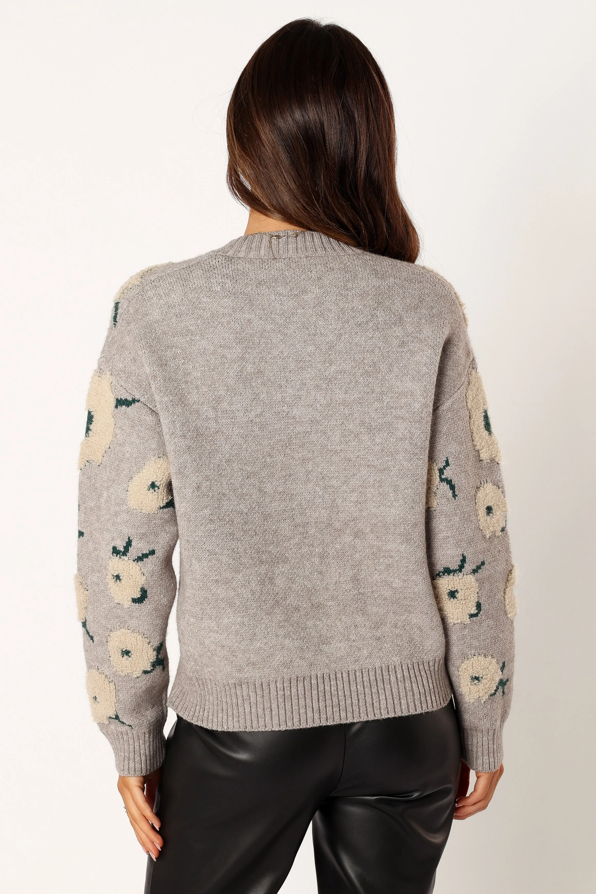 Aubrielle All Over Flower Knit Sweater - Grey Green Smart Fit