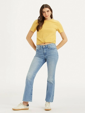 Women's 315 Blue Flared Fit High Rise Jeans Sandblasted Details Smart Casual Neutral