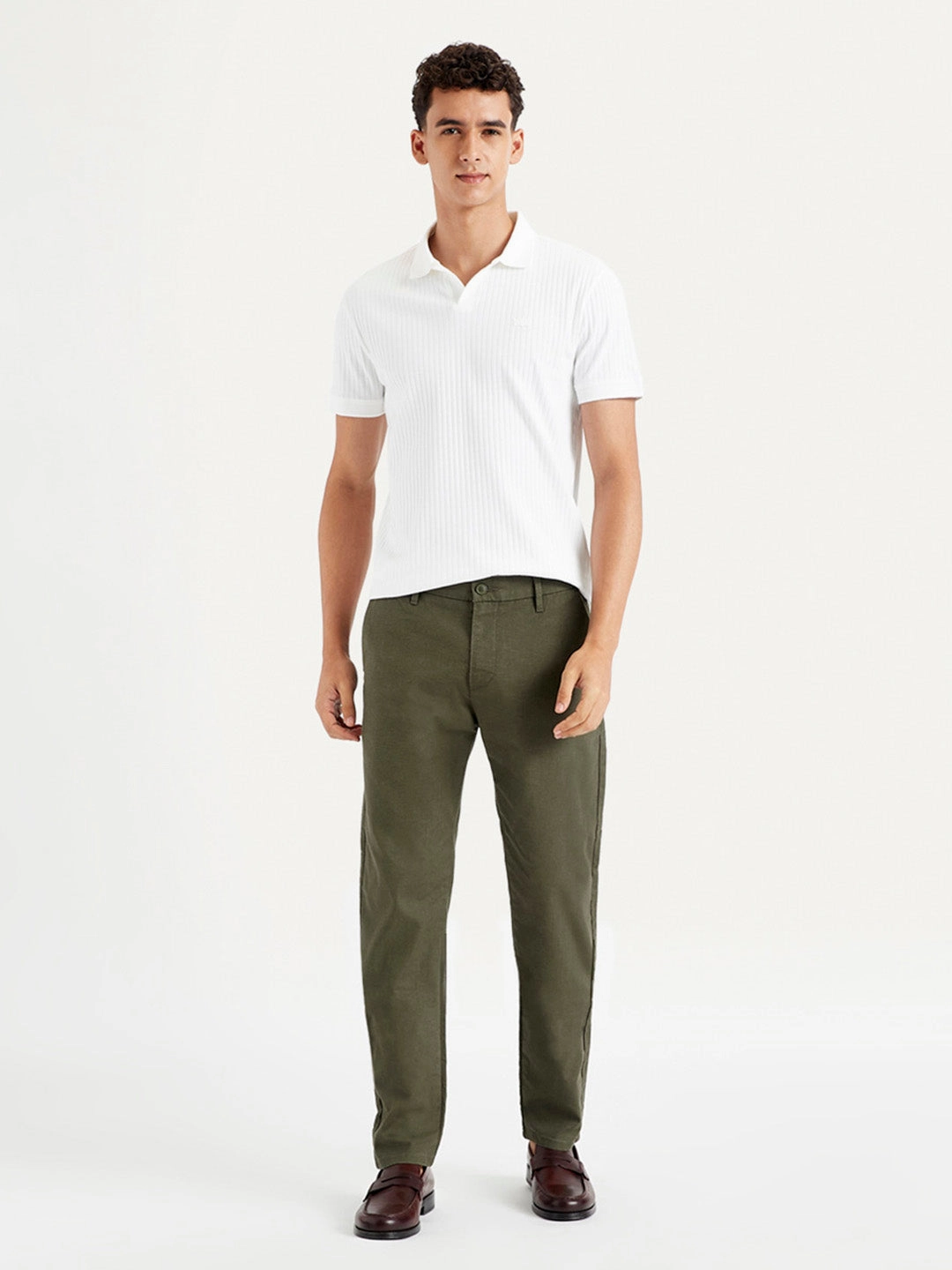 Breathable Performance Wear Easy Care Fabric Finish Men's Green Tapered Chinos