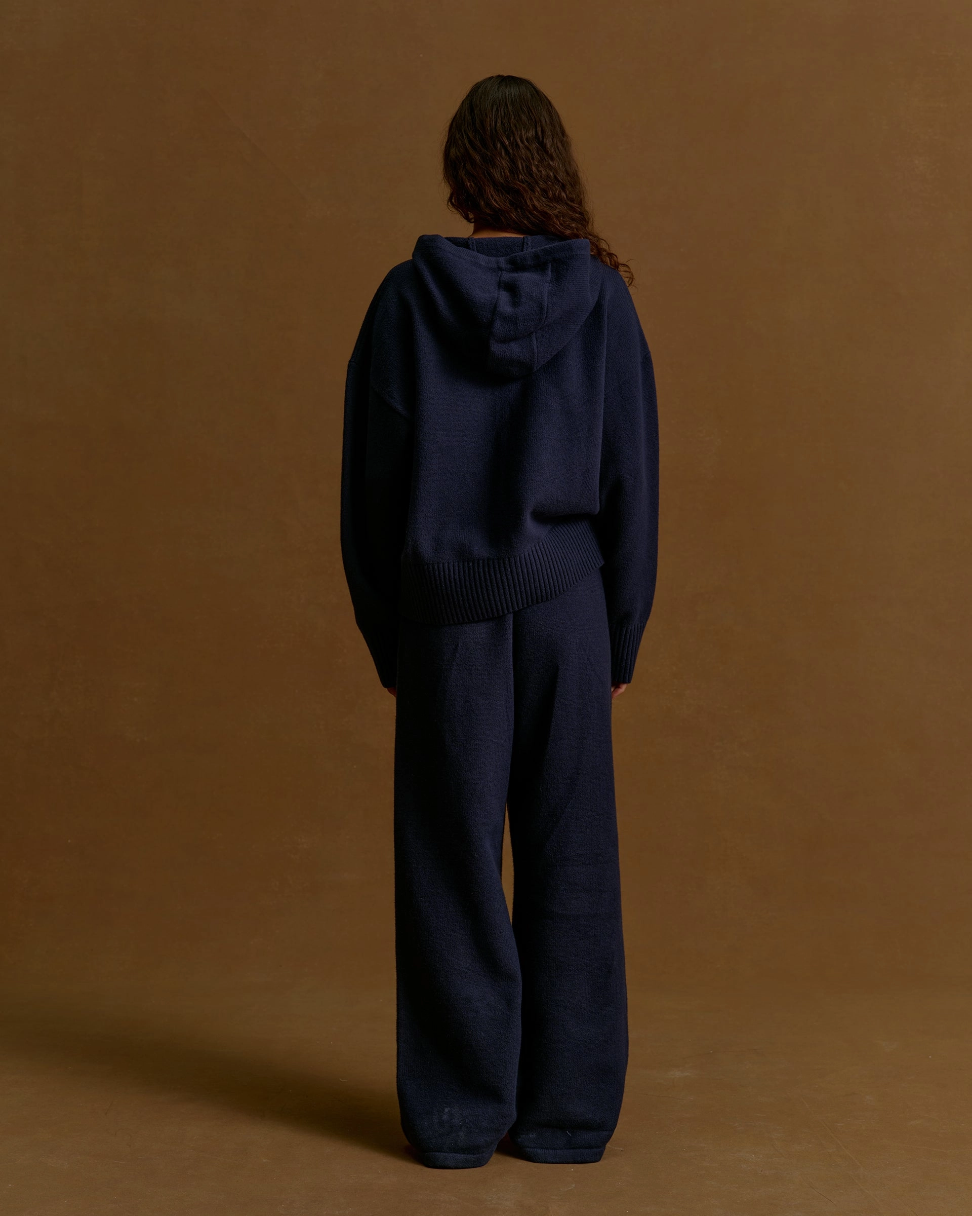 Varsity Knit Straight Leg Sweatpants - Navy Blue/Marshmallow White Modern Design