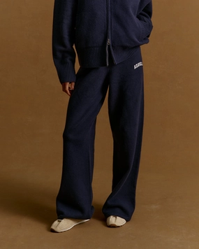 Varsity Knit Straight Leg Sweatpants - Navy Blue/Marshmallow White Hidden Pocket System