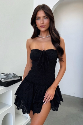 Non Abrasive Labels Soft Brushed Lining Avia Strapless Mini Dress - Black