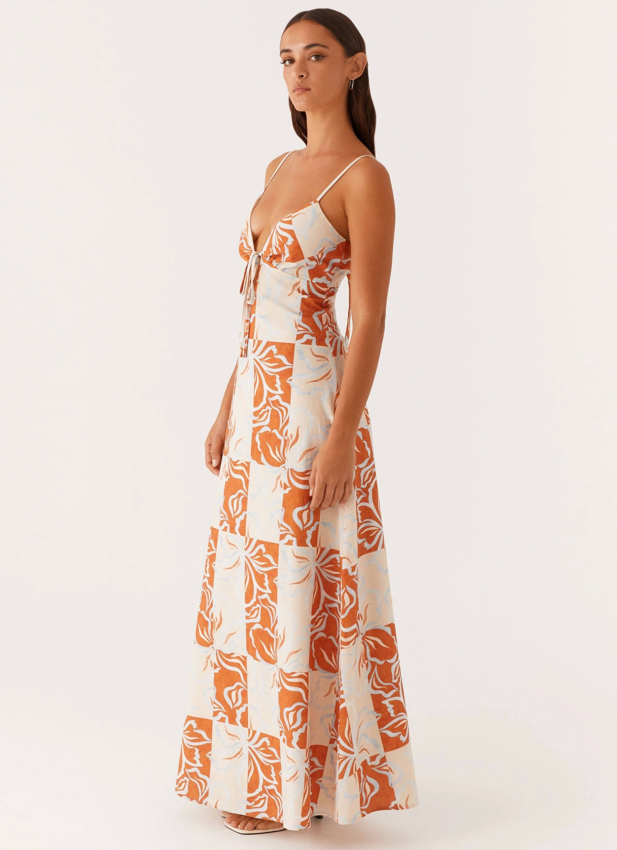 Flora Linen Maxi Dress - Orange Blue Floral Bold Movement Linen-Blend