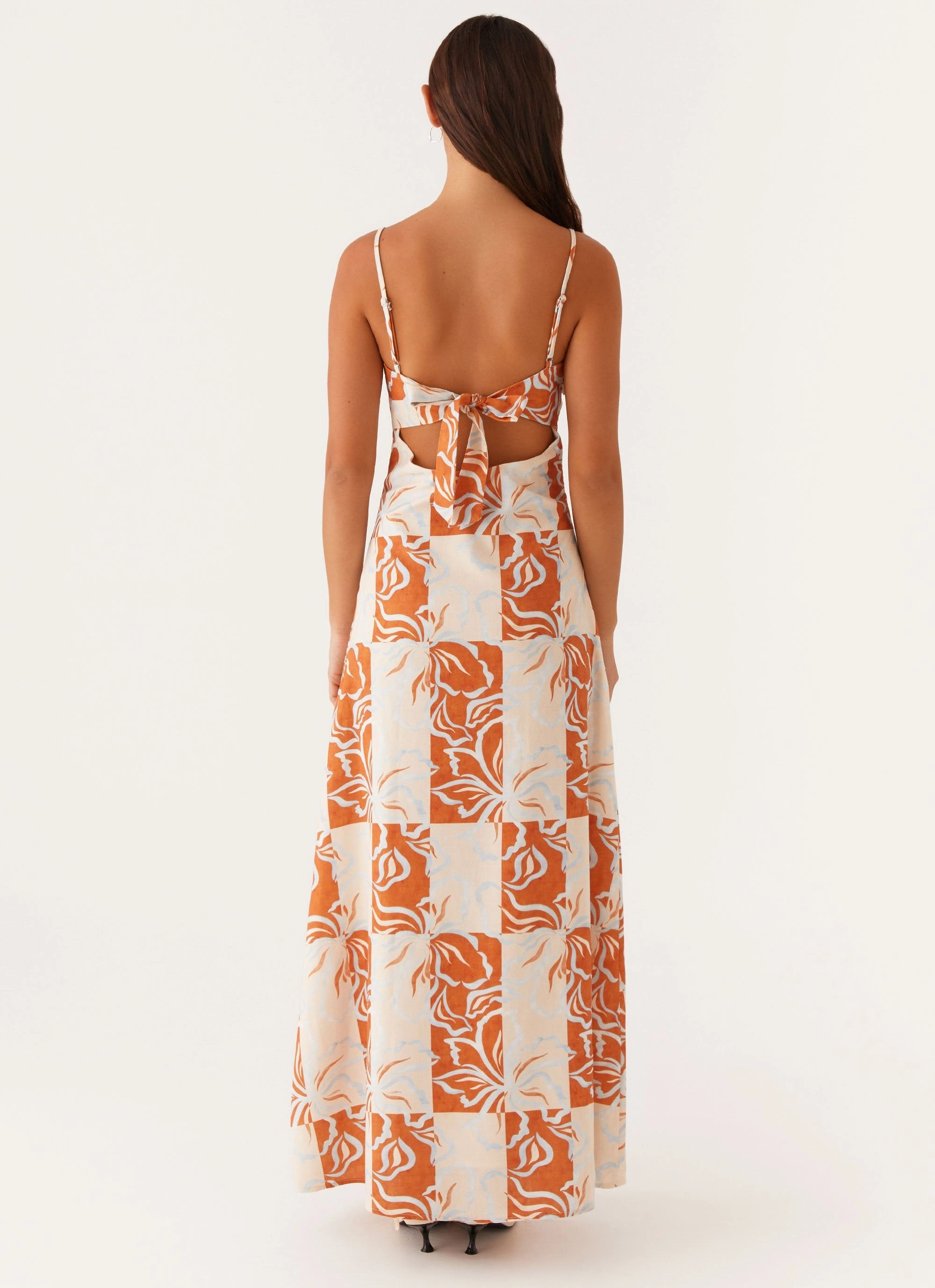 Flora Linen Maxi Dress - Orange Blue Floral Sophisticated Comfort