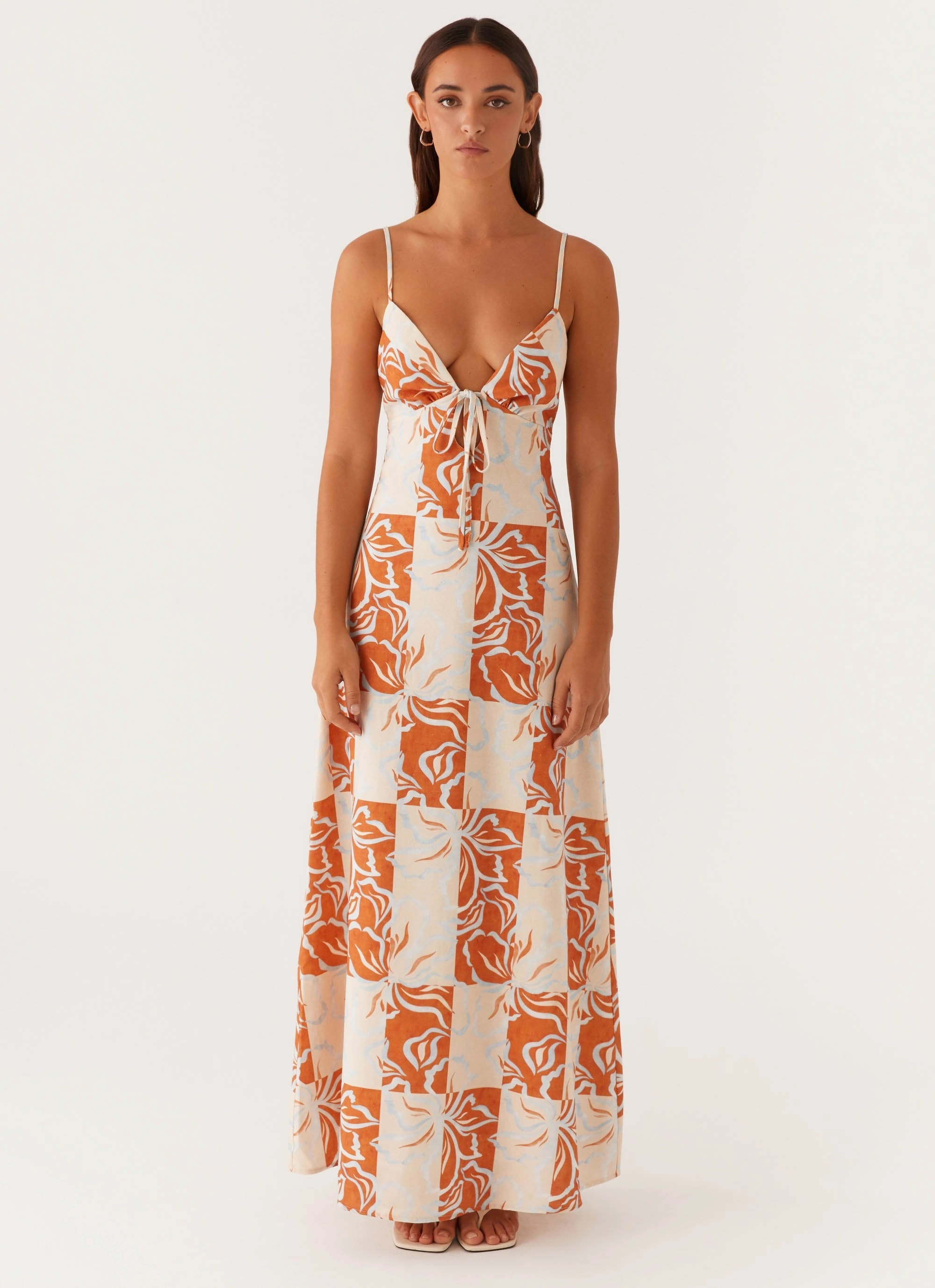 Flora Linen Maxi Dress - Orange Blue Floral Daily Ready Sleek Presence
