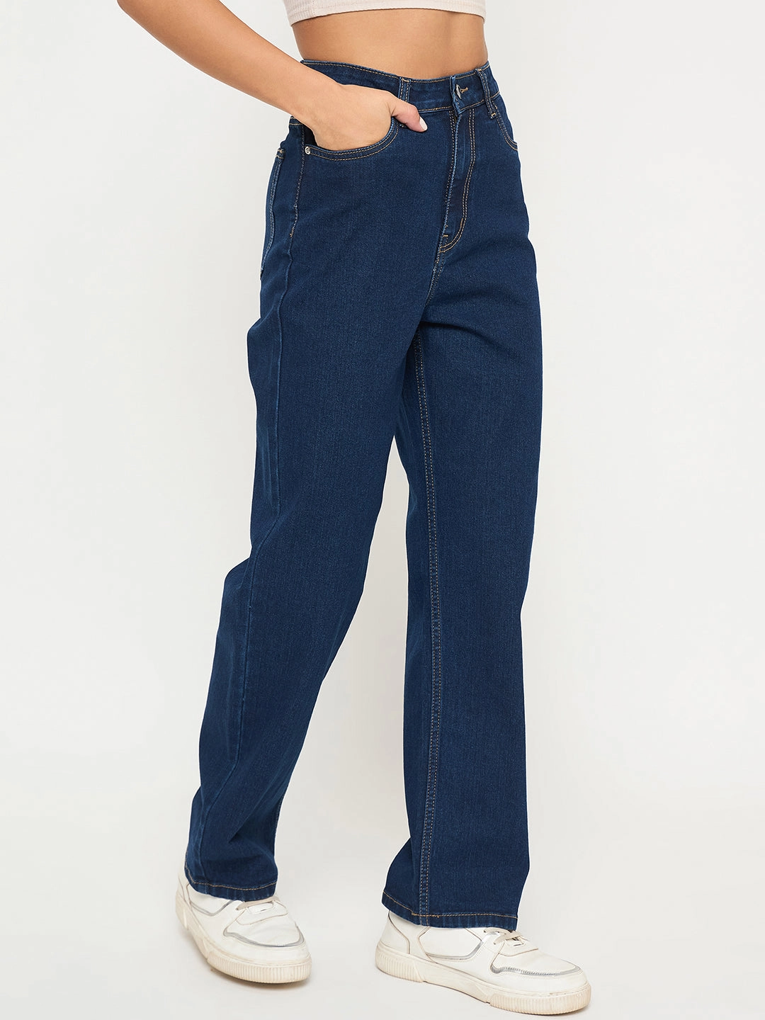 Everyday Style Madame Acid Wash Dark Blue Cotton Blend Straight Jeans