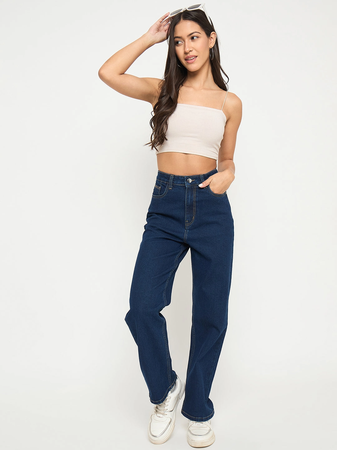 Home Comfort Teen Outfit Madame Acid Wash Dark Blue Cotton Blend Straight Jeans