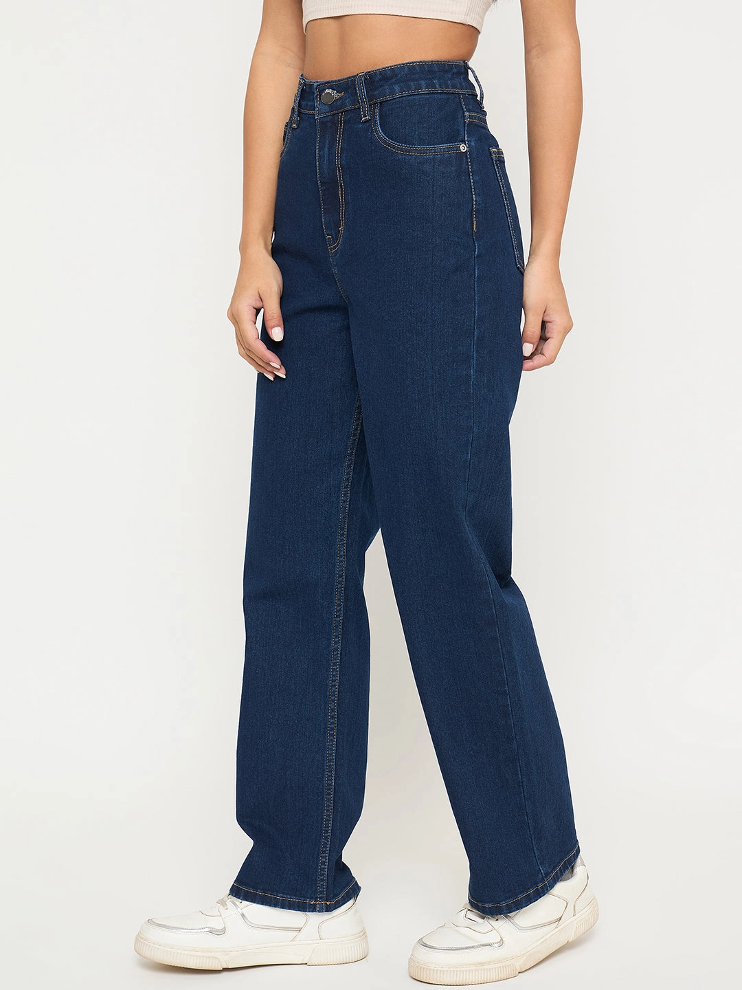 Base Attire Plain Favorite Madame Acid Wash Dark Blue Cotton Blend Straight Jeans