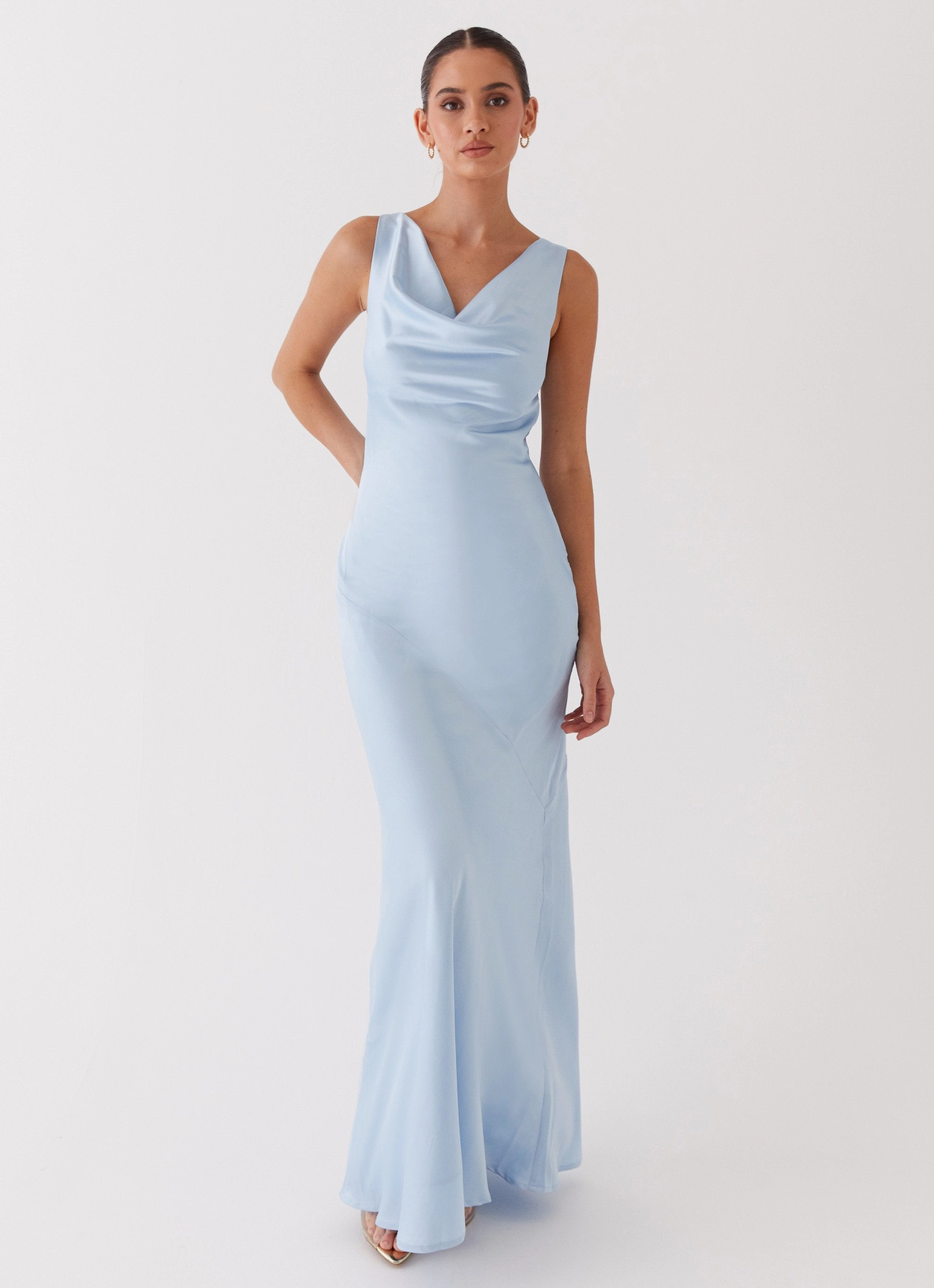 Be Mine Satin Maxi Dress - Blue Urban Minimalism Light Outfit