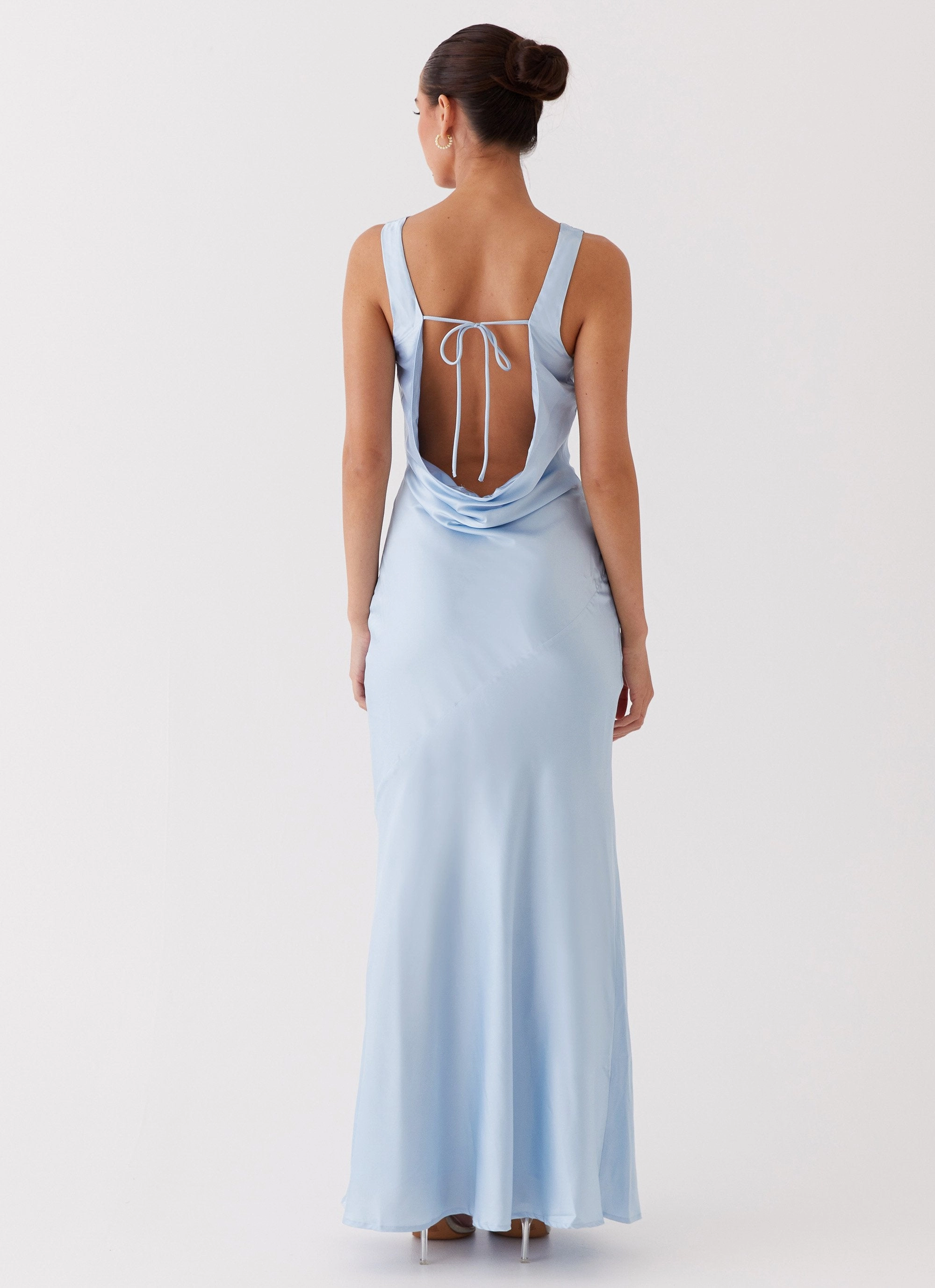 Drape Wave Layering Piece Be Mine Satin Maxi Dress - Blue