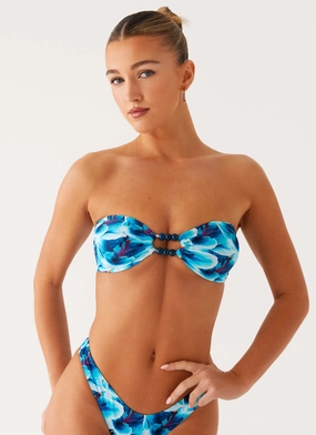 Holiday Adventure Beach Bound Strapless Bikini Top - Turquoise Floral