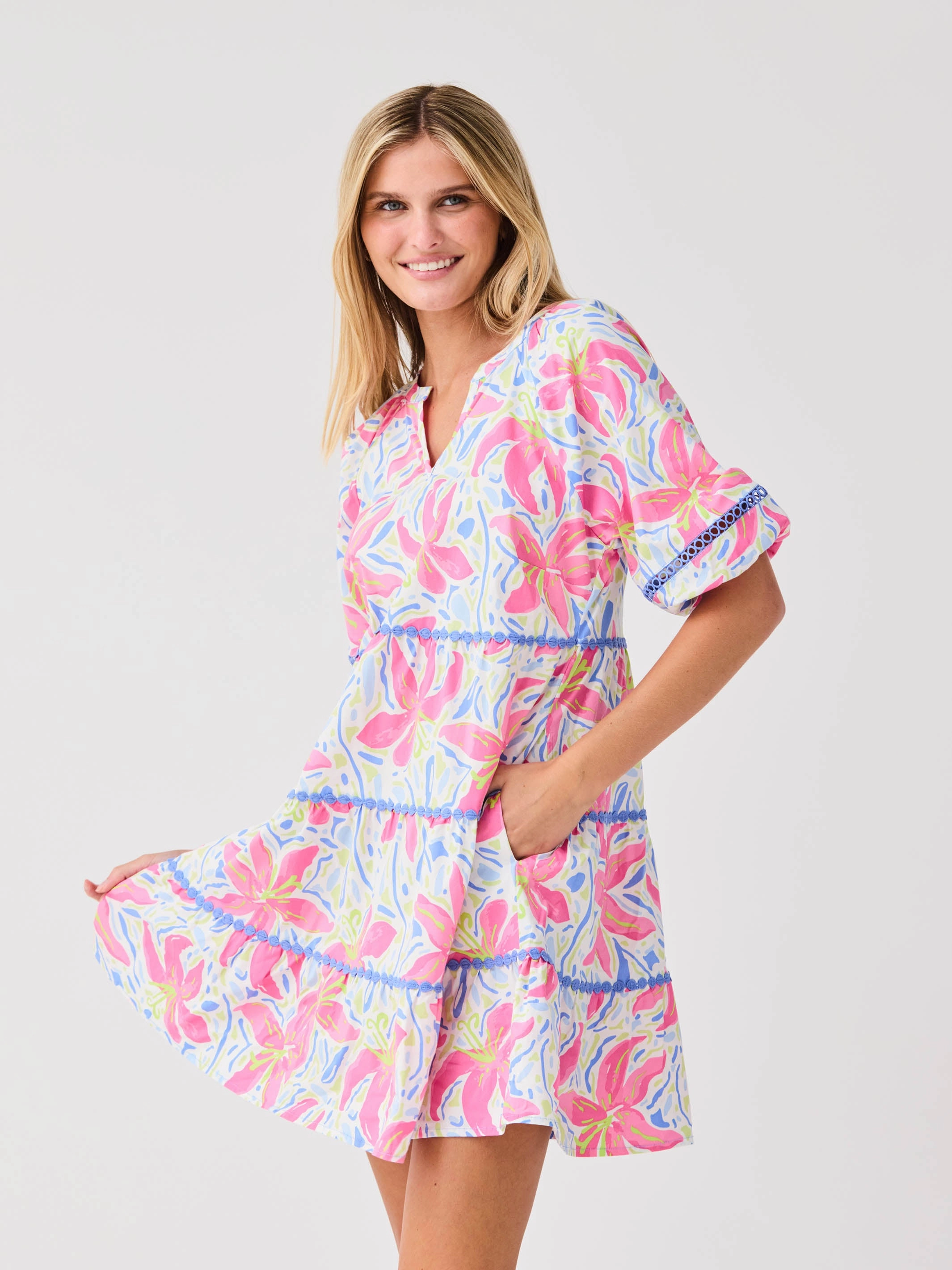 Elegant Wearable FINAL SALE - Palmer Dress | Hibiscus Harmony White