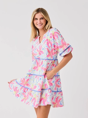 FINAL SALE - Palmer Dress | Hibiscus Harmony White Comfortable Waistband Summer Mood