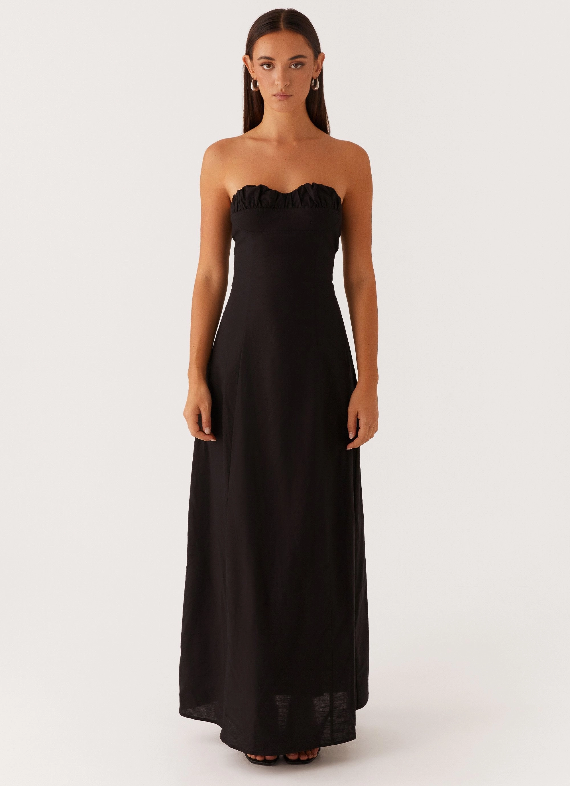 Full Coverage Layering-Piece Tayla Linen Maxi Dress - Black