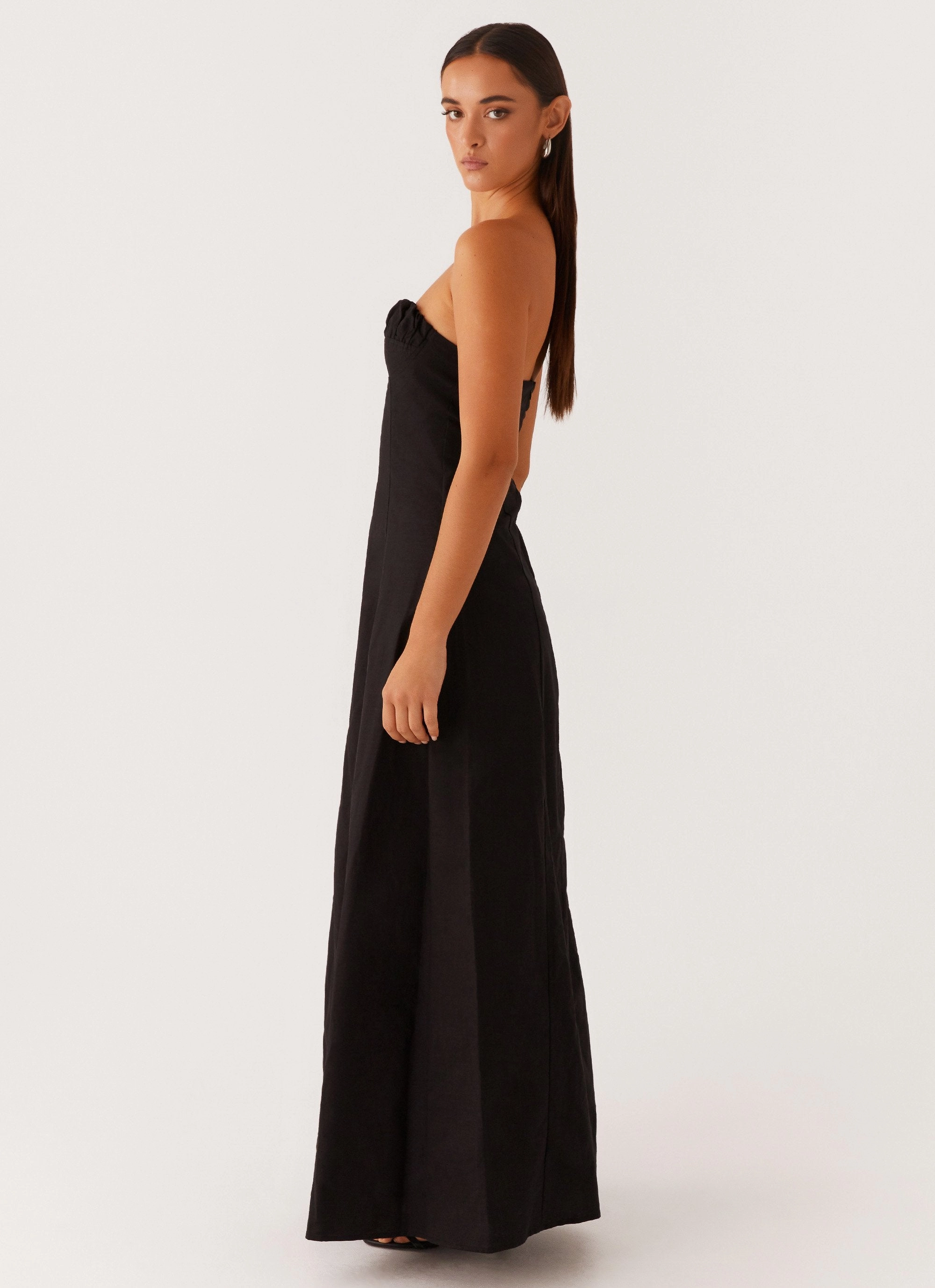 Pure Fabric Tayla Linen Maxi Dress - Black