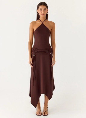 Side Pleats Becerra Midi Dress - Cool Chocolate