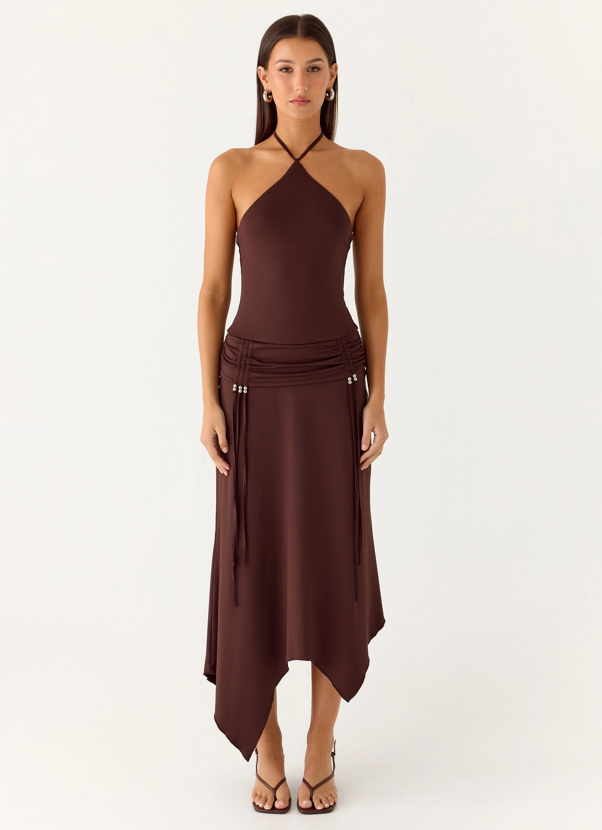 Side Pleats Becerra Midi Dress - Cool Chocolate