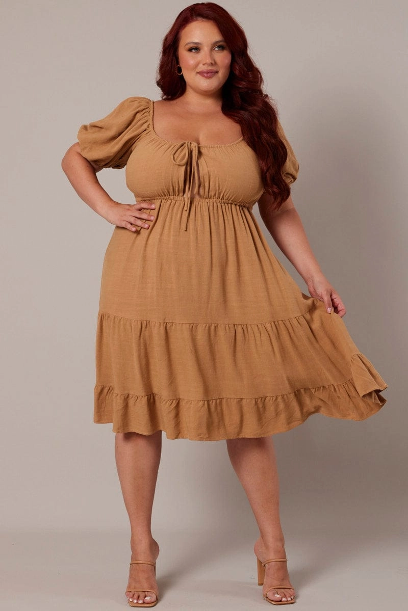 Beige Mini Dress Linen Blend Puff Sleeve Sweetheart Neck Spring Garden Calm Aesthetic