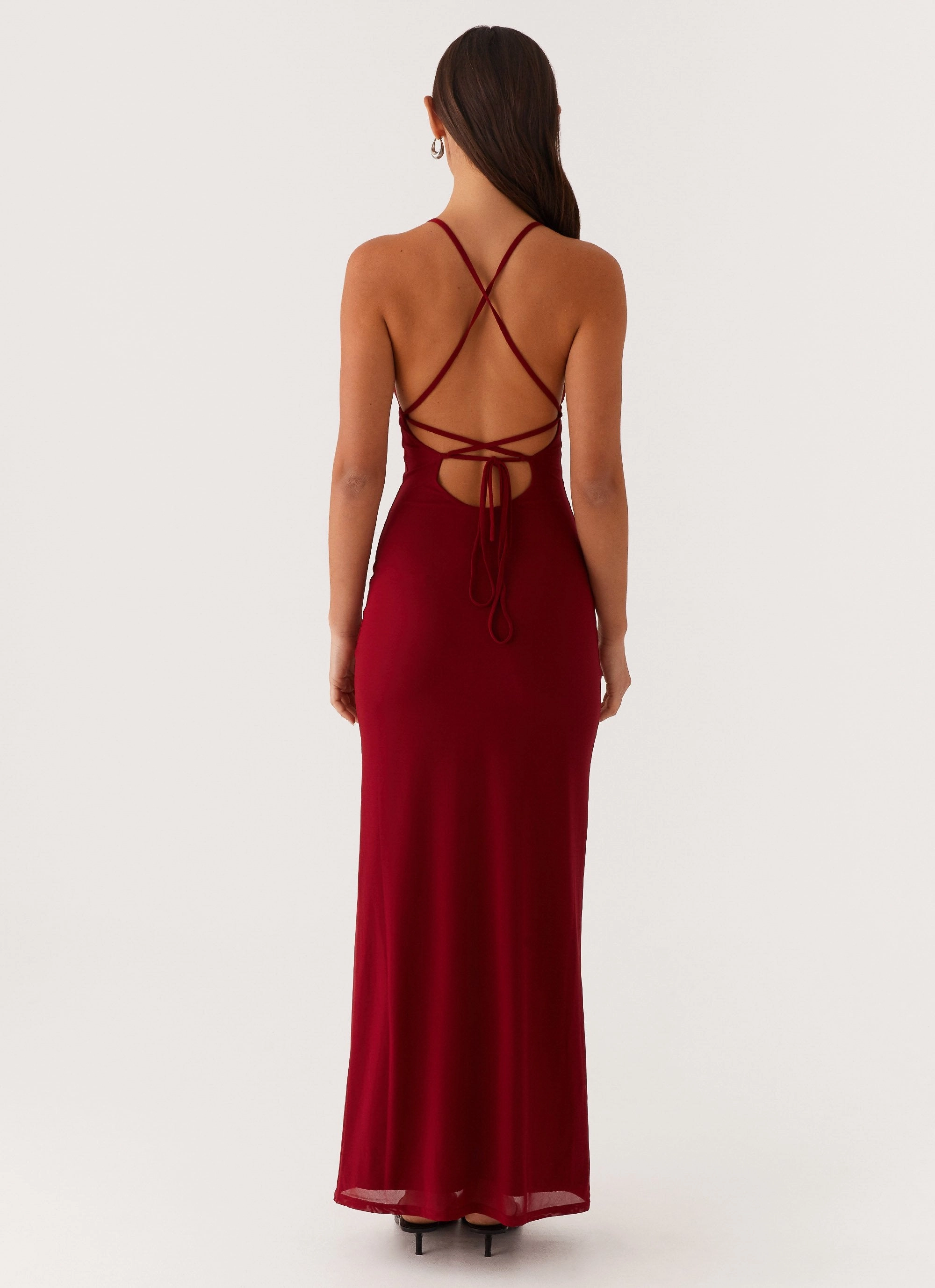 Beki Beaded Mesh Maxi Dress - Deep Red All Season