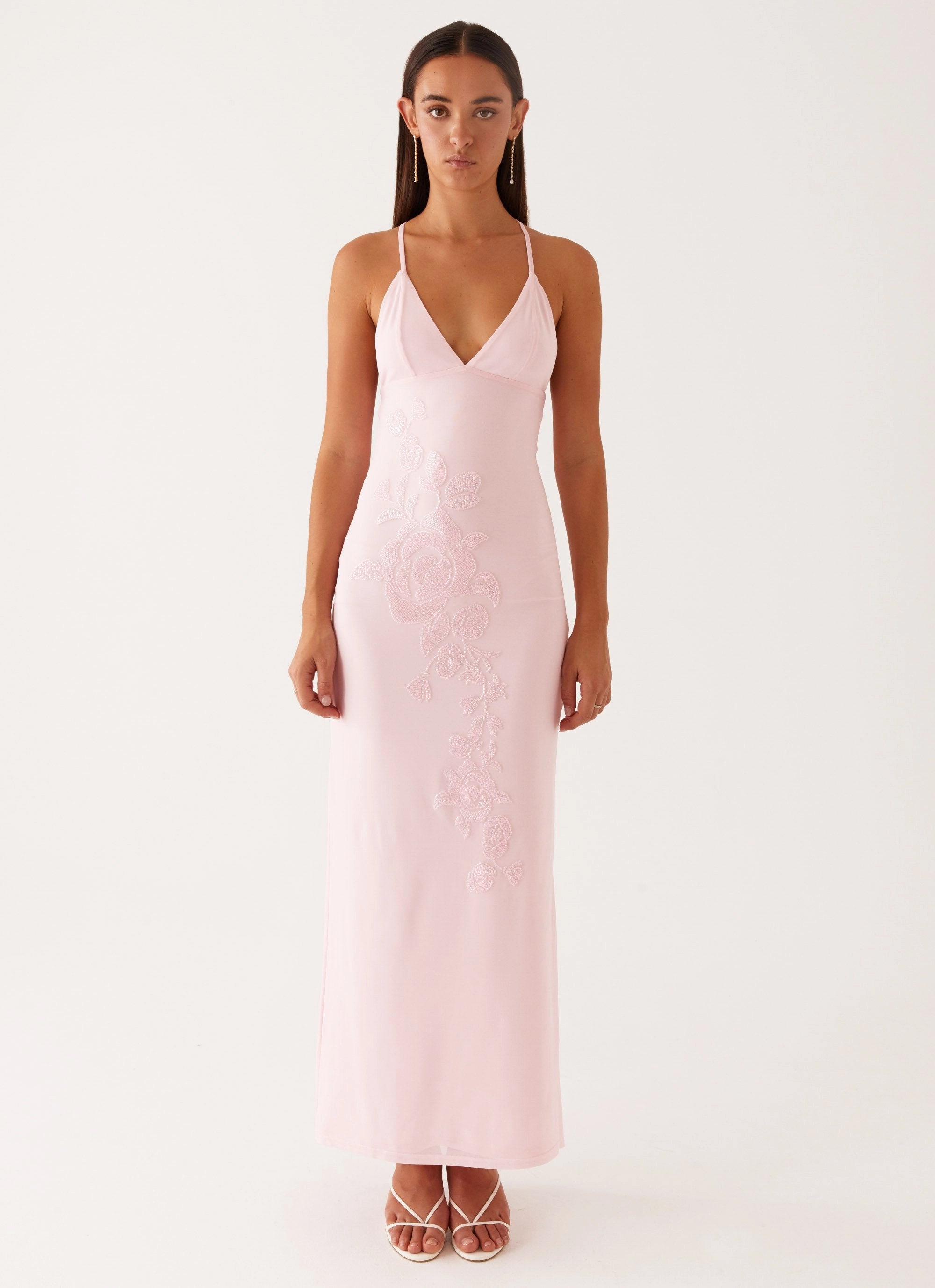 Beki Beaded Mesh Maxi Dress - Pink Sharp Detail