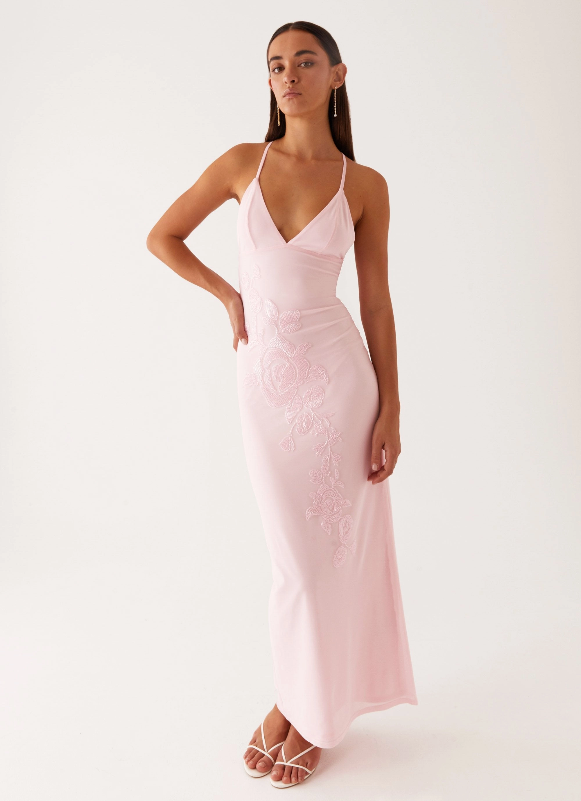 Beki Beaded Mesh Maxi Dress - Pink Chic Design